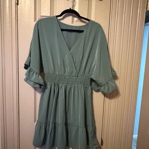 Elegant Teal Dress with Ruffle Sleeves